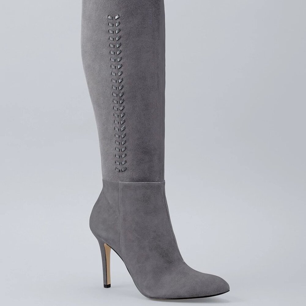 White House Black Market Kenyon Suede Leather Knee High Boots Dusk Size 6.5